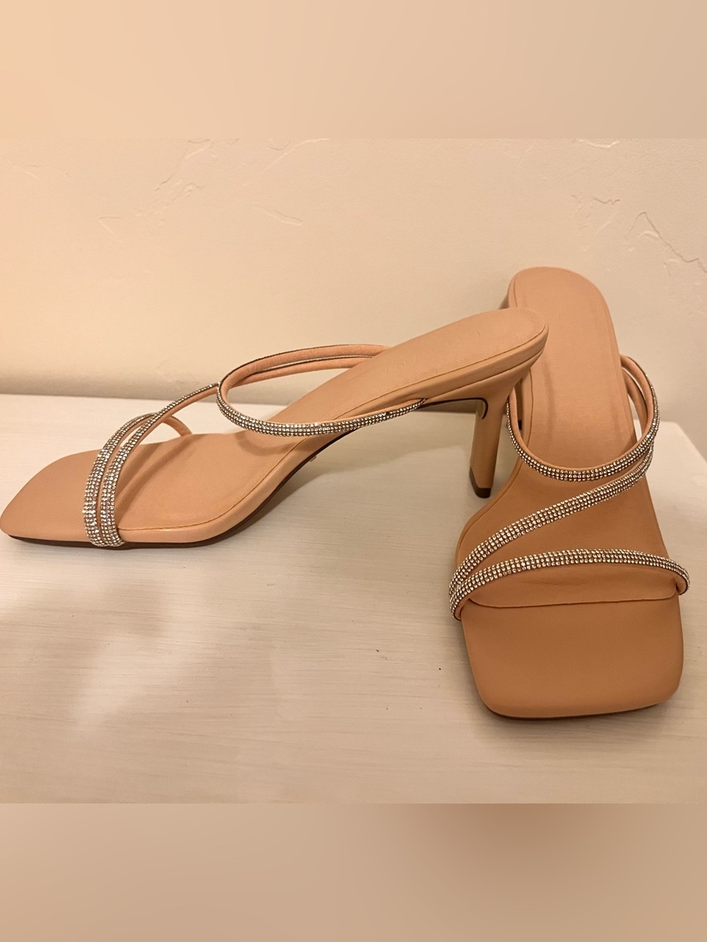 Altar'd State Nude Rhinestone-Strap Heeled Sandals Women’s Size 9